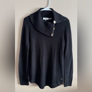 Calvin Klein Women's Black Cowl Neck Gold Button Sweater, Size Small